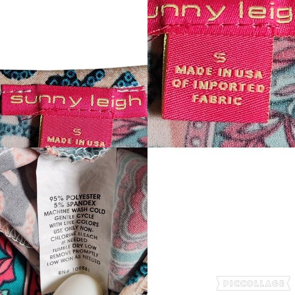 Sunny Leigh Pink Teal Multi Color Boho Patchwork Bandana Print Top sz S - Picture 10 of 10